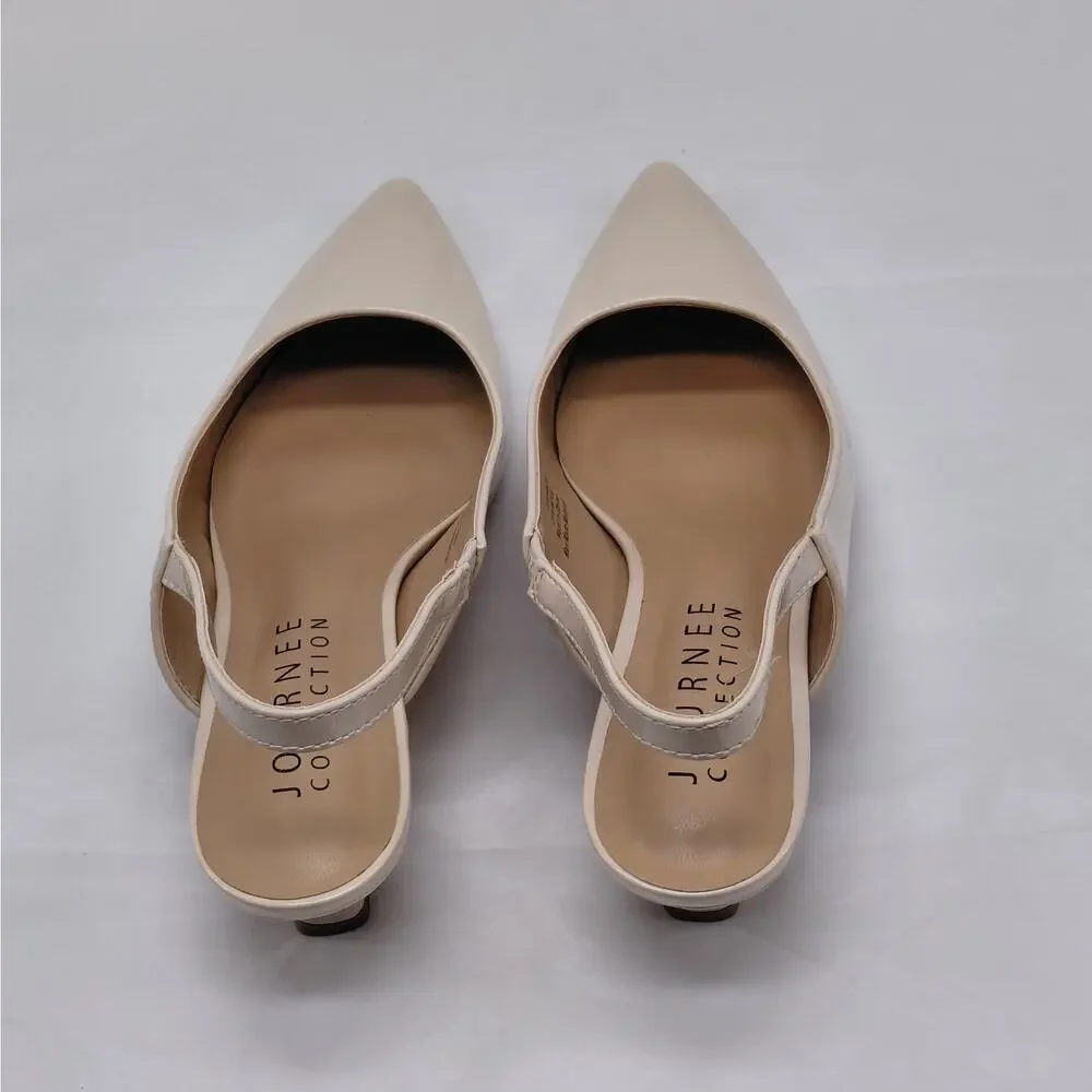 Journee Collection Womens Slingback Pumps Size 6.5 Wide Nude Patent Kitten Heels